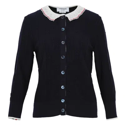Thom Browne Bobble Stitch 3/4 Sleeve Knit Cardigan In Black