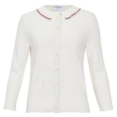 Thom Browne Bobble Stitch 3/4 Sleeve Knit Cardigan In White