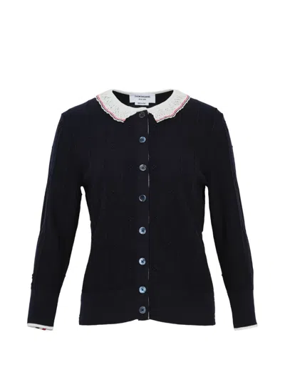Thom Browne Bobble Stitch Sleeve Knit Cardigan In Black