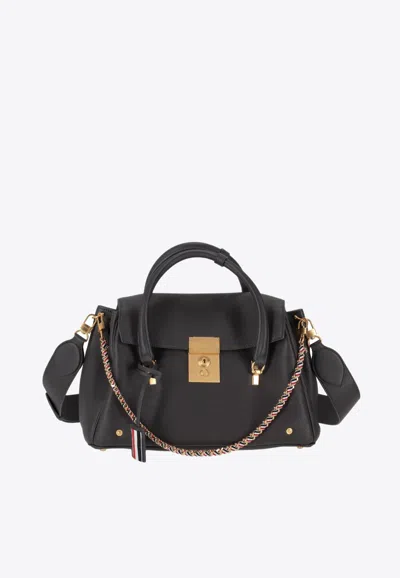 Thom Browne Bolton Grained Leather Top Handle Bag In Gray