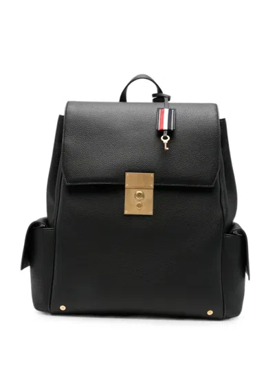 Thom Browne Bolton Pebbled-leather Push-lock Backpack In Black