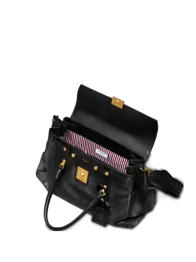 Thom Browne Bolton Weekender Distressed Leather Duffle Bag In Purple