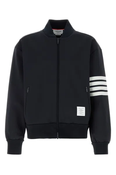 Thom Browne Midnight Blue Stretch Viscose Blend Bomber Jacket In Black