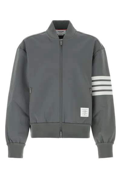 Thom Browne Grey Stretch Viscose Blend Bomber Jacket In Gray