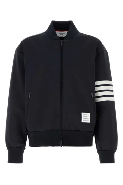 Thom Browne Viscose Bomber Jacket Striped Sleeves In Blue