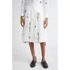 Thom Browne Botanical Embroidered Pleated Cotton & Linen Midi Skirt In White