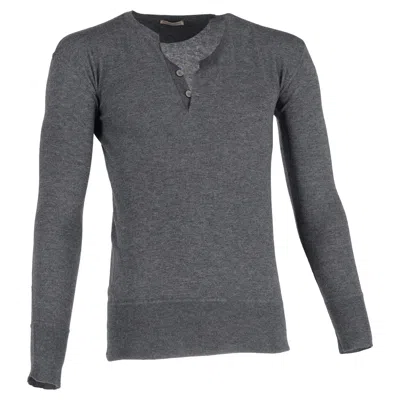 Thom Browne Bottega Veneta Half-buttoned Sweater In Grey Wool In Gray