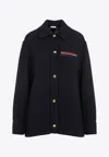 Thom Browne Navy Blue Logo Detail Shirt Jacket In Blue