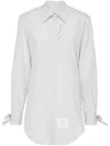 Thom Browne Silk Blend Long Shirt With Striped Pattern In Grey