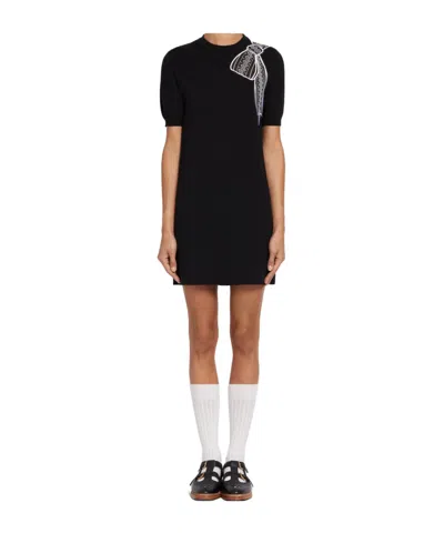 Thom Browne Bow-embroidery Knitted Dress In Black