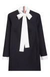 Thom Browne Bow Neck Long Sleeve Virign Wool Dress In Blue