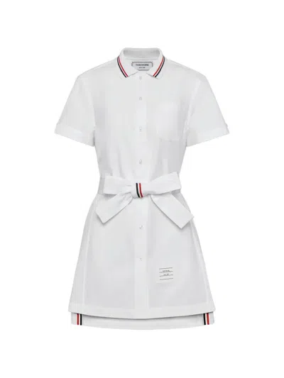 Thom Browne Bow Poplin Shirt Mini Dress In White