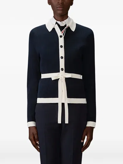 Thom Browne Bow-detail Cardigan In Blue