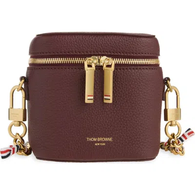 Thom Browne Box Leather Crossbody Pouch In Burgundy