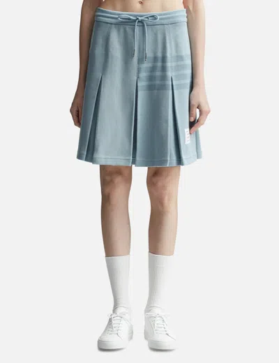 Thom Browne Womens Light Blue Box Pleat Logo-print Cotton Mini Skirt