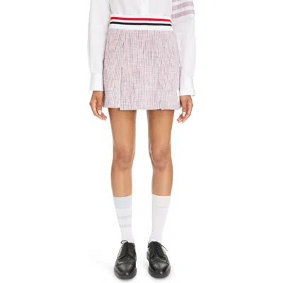 Thom Browne White Cotton Box Pleated Mini Skirt In Purple