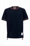 Thom Browne Boxy-fit Cotton T-shirt With Contrasting Trim And Button Details In Blue