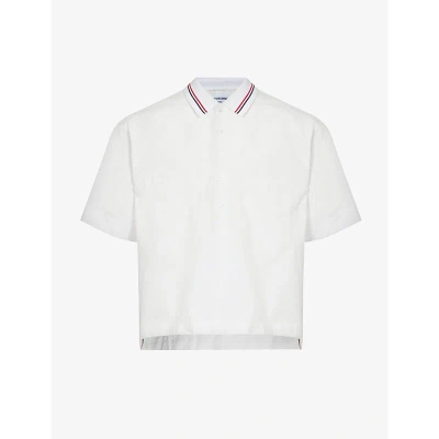Thom Browne Mens White Boxy-fit Short-sleeved Cotton Polo Shirt