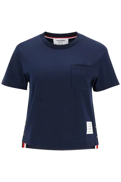 Thom Browne Boxy T-shirt With Pocket In Blu