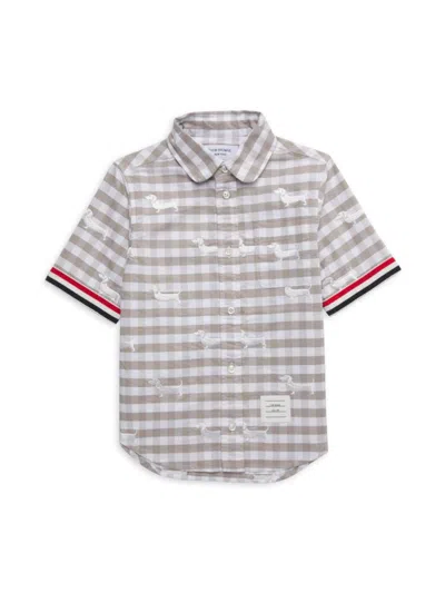Thom Browne Kids' Boy's Pattern Cotton Shirt In Medium Grey