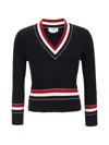 Thom Browne Intarsia Sweater V Neck Cable Knit Buttons In Black