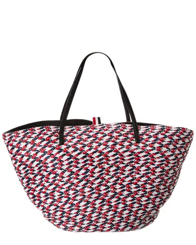 Thom Browne Braided Raffia & Leather Tote In Blue
