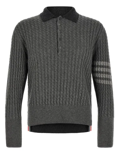 Thom Browne Braided Wool 2-in-1 Knit Polo In Dark Grey