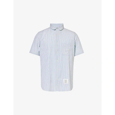 Thom Browne Mens Light Blue Brand-patch Boxy-fit Cotton-seersucker Shirt