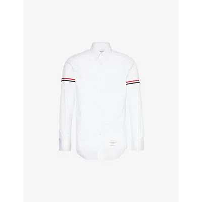 Thom Browne Mens White Brand-patch Long-sleeved Cotton Shirt