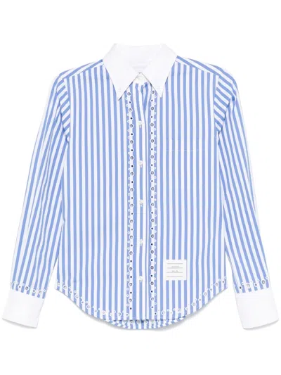 Thom Browne Broderie-anglaise Striped Shirt In Blue