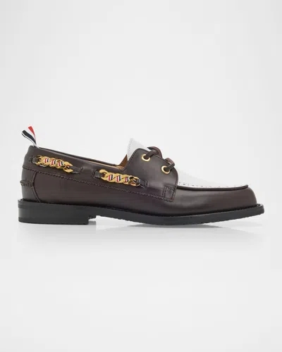 Thom Browne Brogue Leather Boat Shoes In Multi