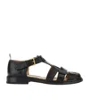Thom Browne Fisherman Perforated Pebbled-leather Sandals In Black
