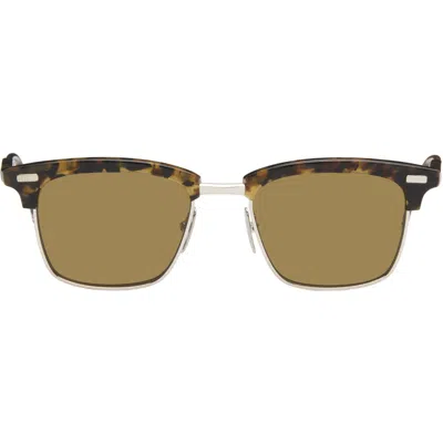Thom Browne Brown Acetate & Titanium Rectangular Sunglasses In Orange