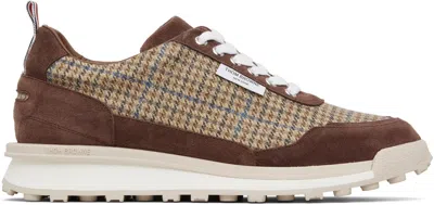 THOM BROWNE BROWN & BEIGE GUNCLUB CHECK TWEED ALUMNI SNEAKERS