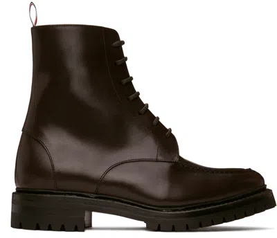 Thom Browne Brown Commando Sole Apron Stitch Boots In 210 Brown