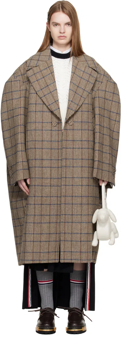 Thom Browne Brown Hunting Tweed Cocoon Coat In Multi