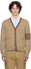 Thom Browne Brown Milano Stitch 4-bar V-neck Cardigan In Green