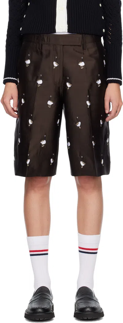 Thom Browne Brown Silk Goose Wide Leg Shorts
