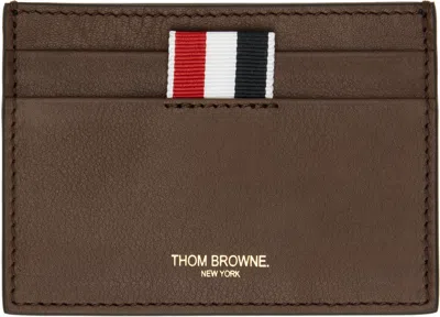 Thom Browne Compact Dark Brown Calfskin Credit Card Holder Men In Burgundy