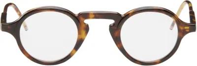 Thom Browne Brown Tortoise Round Acetate Glasses In 215 Med Brown
