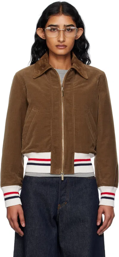 Thom Browne Brown Wale Corduroy Cropped Down Flight Jacket