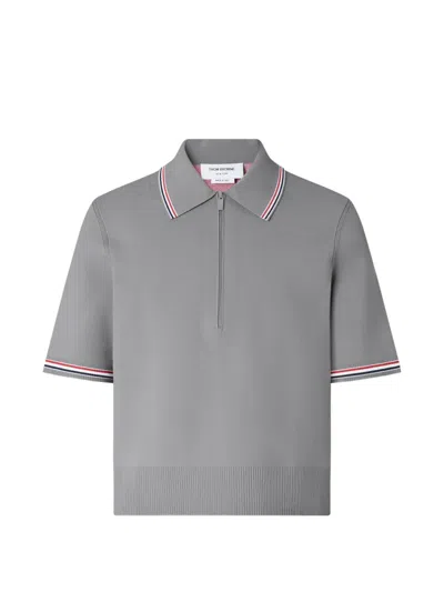 Thom Browne Browne 65 Intarsia Polo Shirt In Gray