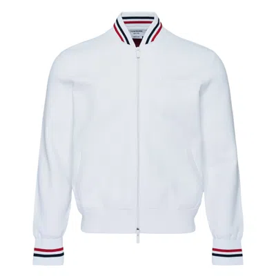 Thom Browne Browne 65 Intarsia Zip Up Bomber In White