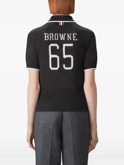 Thom Browne Browne. 65 Jersey Intarsia Classic Ss Polo In Cashmere In Black
