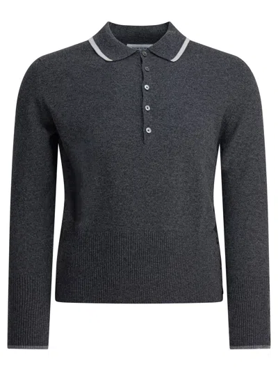 Thom Browne Polo Shirt With Contrast Collar Trim In Gray