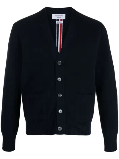 Thom Browne Navy Blue Wool Cardigan With Tricolour Insert