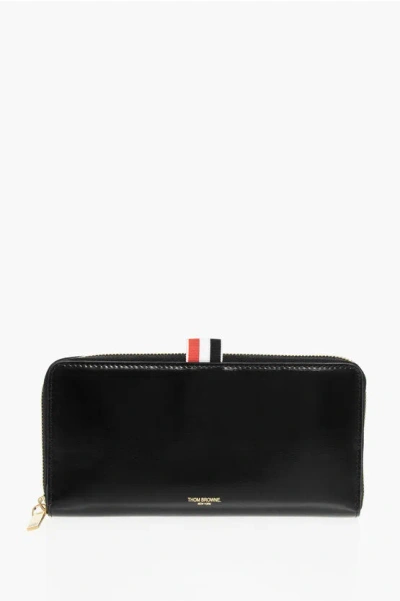 Thom Browne Brushed Leather Continental Wallet With Zip Closure