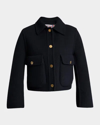 Thom Browne Brushed Wool Single-breasted Jacket In Navy