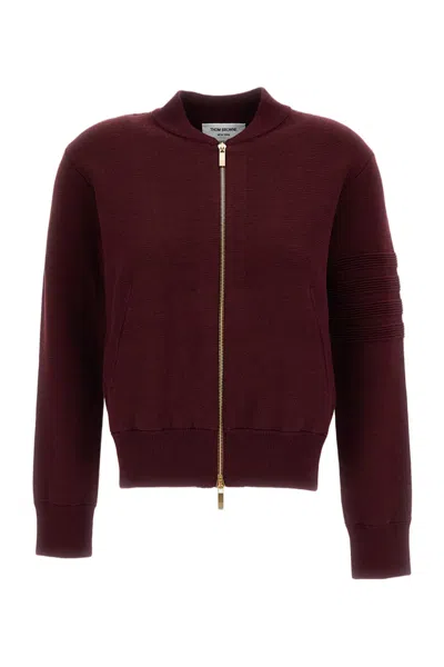 Thom Browne Burgundy Ottoman Milano Stitch 4-bar Bomber Jacket In Red
