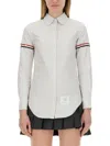 Thom Browne Button-down Collar Shirt With Subtle Striped Pattern In White